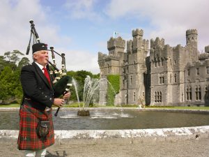 Bagpipe player at Ashford Castle in County Mayo.